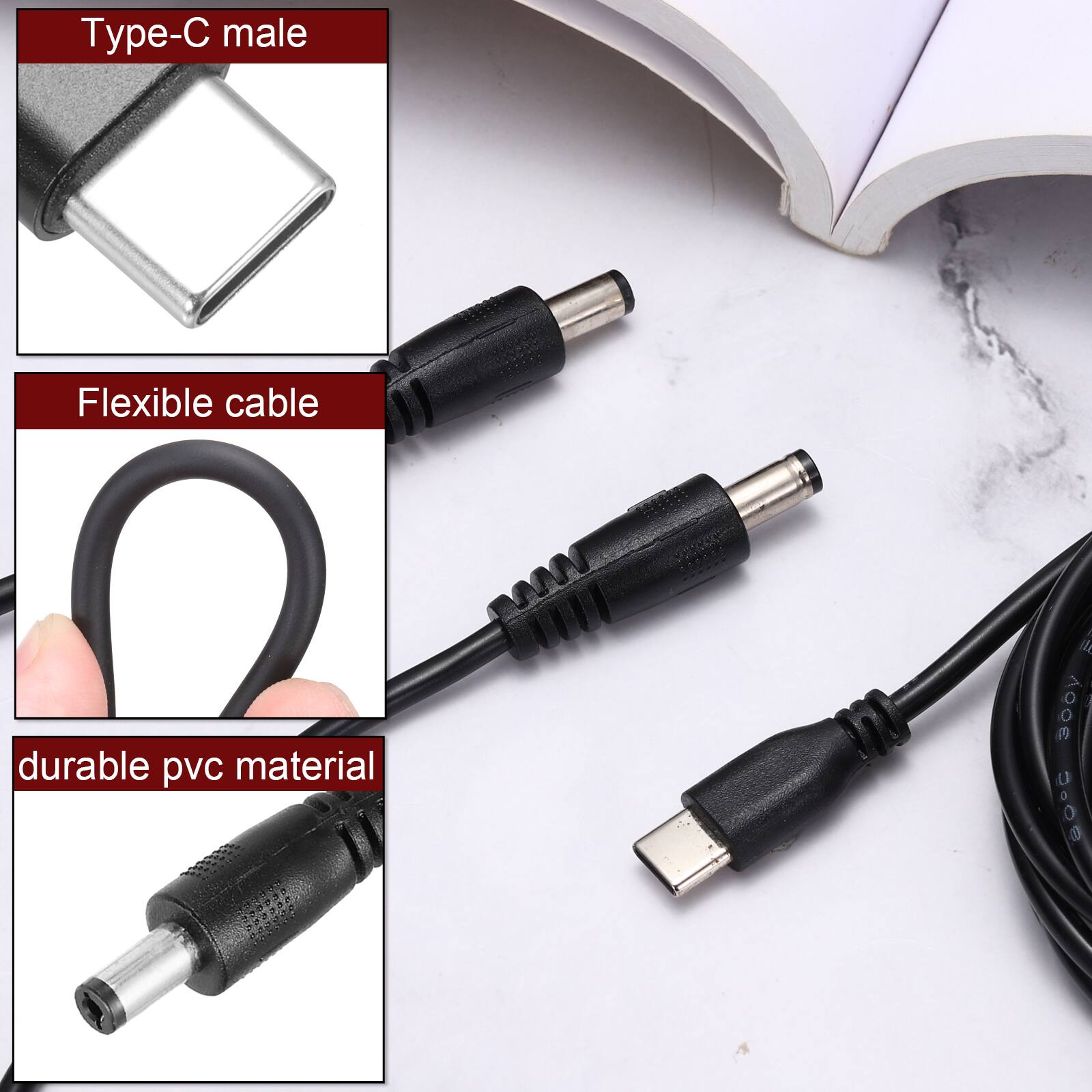 Type-C male  
Flexible cable  
Durable PVC material