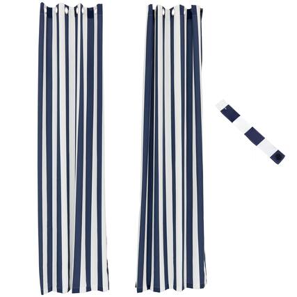 Front. Sunnydaze - Outdoor Curtain Panel - 52 in x 108 in - Set of 2 - Blue/White Stripe.