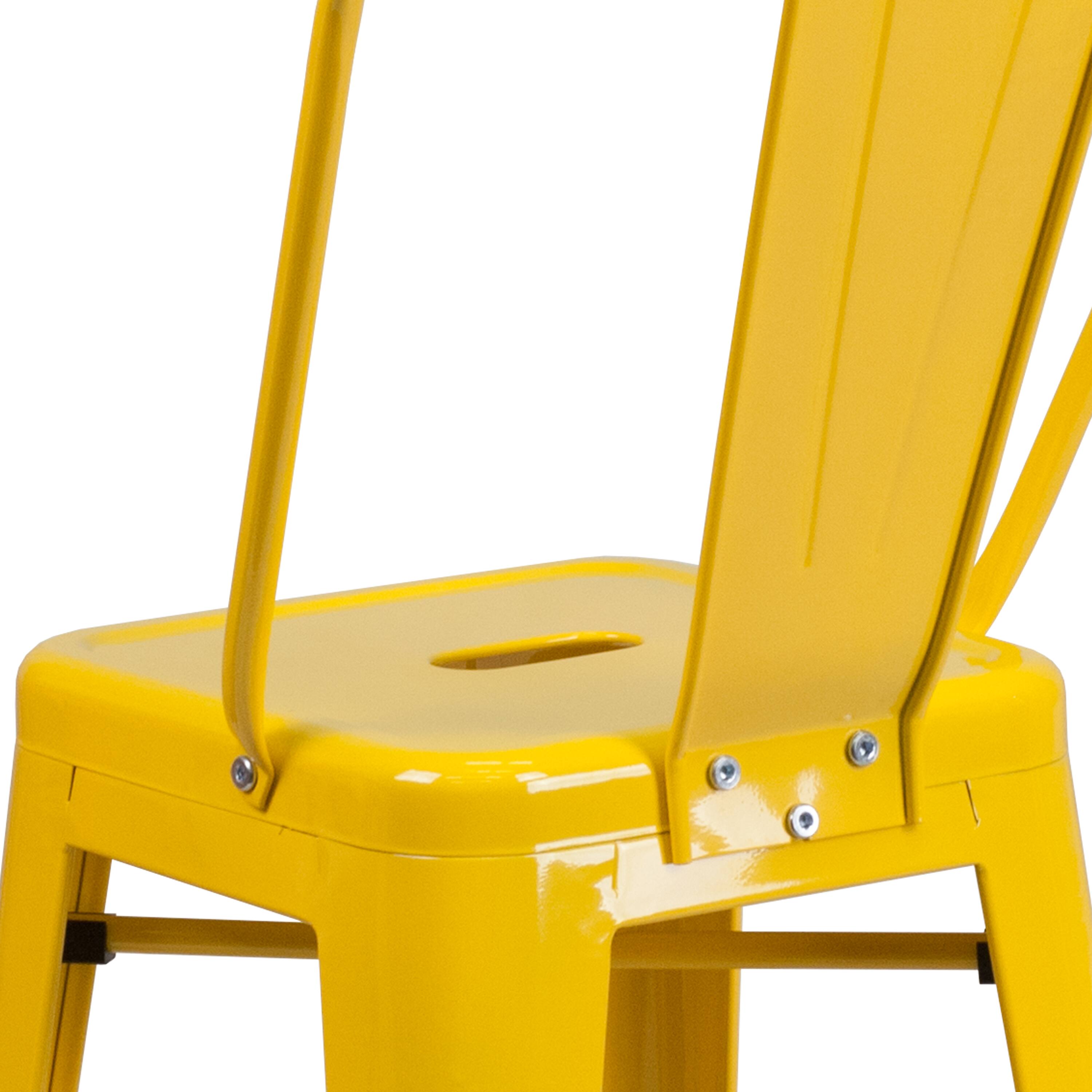 Alt View 8. Emma + Oliver - Commercial Grade 24"H Colorful Metal Indoor-Outdoor Counter Stool with Back - Yellow.