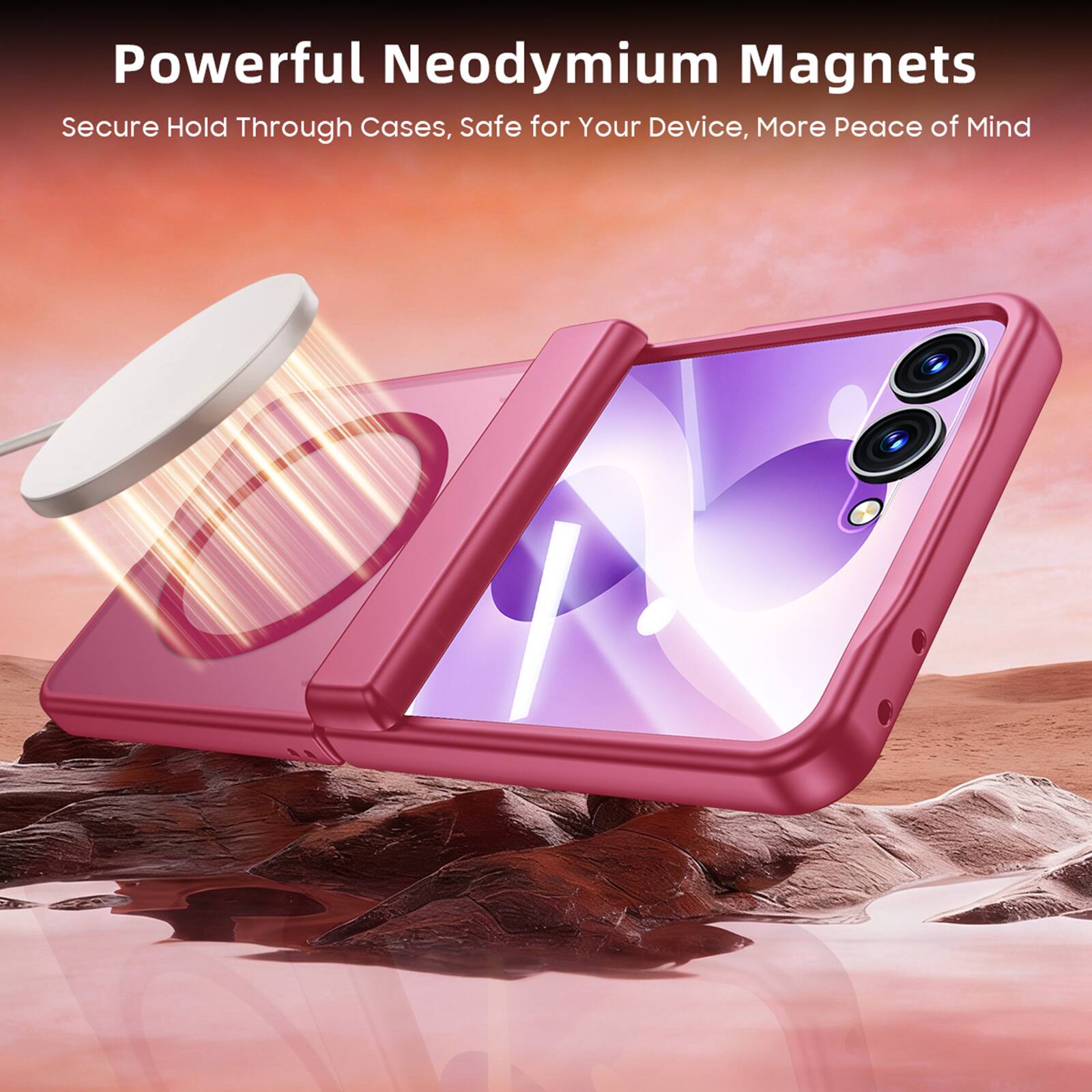 Powerful Neodymium Magnets  
Secure Hold Through Cases, Safe for Your Device, More Peace of Mind