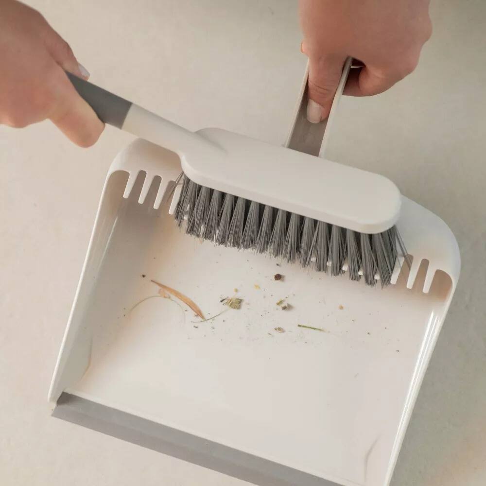 Alt View 4. OU - OU Flow Hand Broom with Dust Pan Set, Home Cleaning Brush and Dustpan Combo - White.