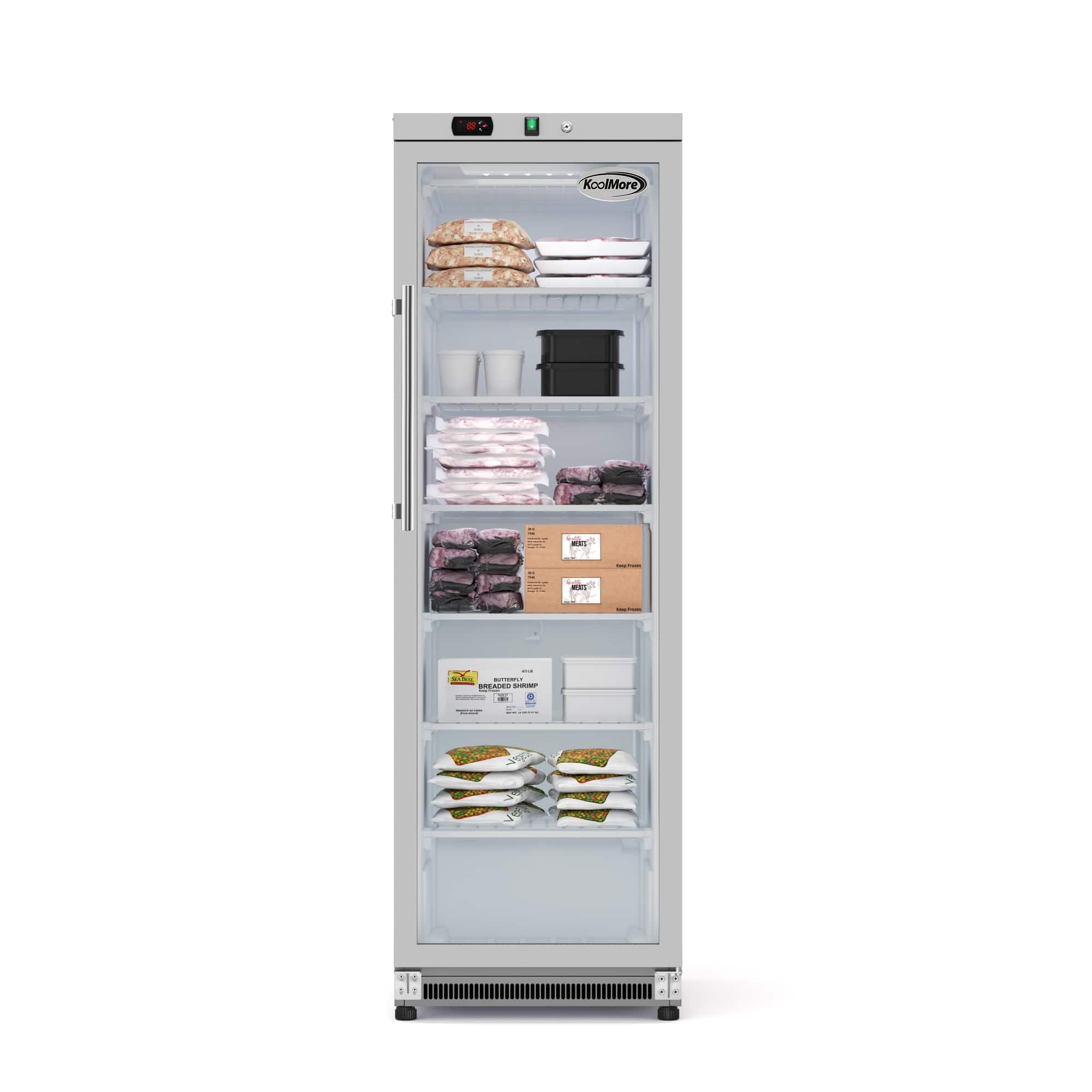 Koolmore - 12 Cu. ft. Commercial Freezer with Glass Door in Manual Defrost (KM-FMD12SGD) - Stainless steel