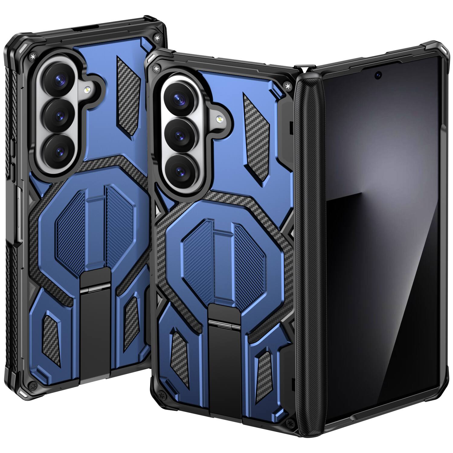 Angle. Dteck - Heavy Duty Rugged Magnetic Case For Samsung Galaxy Z Fold8 Ultra, Foldable Kickstand Shockproof Hinge Protection Cover - Blue.