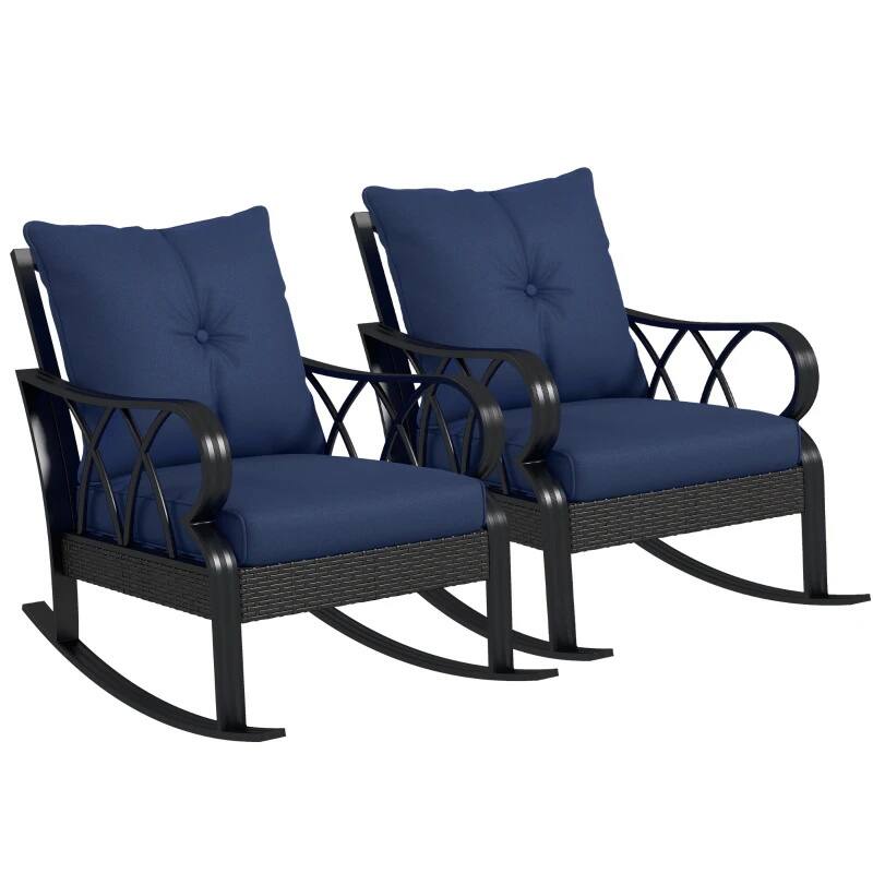 Alt View 1. Resenkos - Resenkos 2-Piece Rattan Rocking Chairs, Cushioned Aluminum Patio Set, Garden Seating, Blue - Blue.