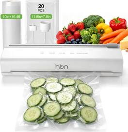 HBN - Vacuum Sealer CP-UFK-2093, Automatic, Dry & Moist Modes, Pulse Function, Compact & Efficient for Home - White and Gray