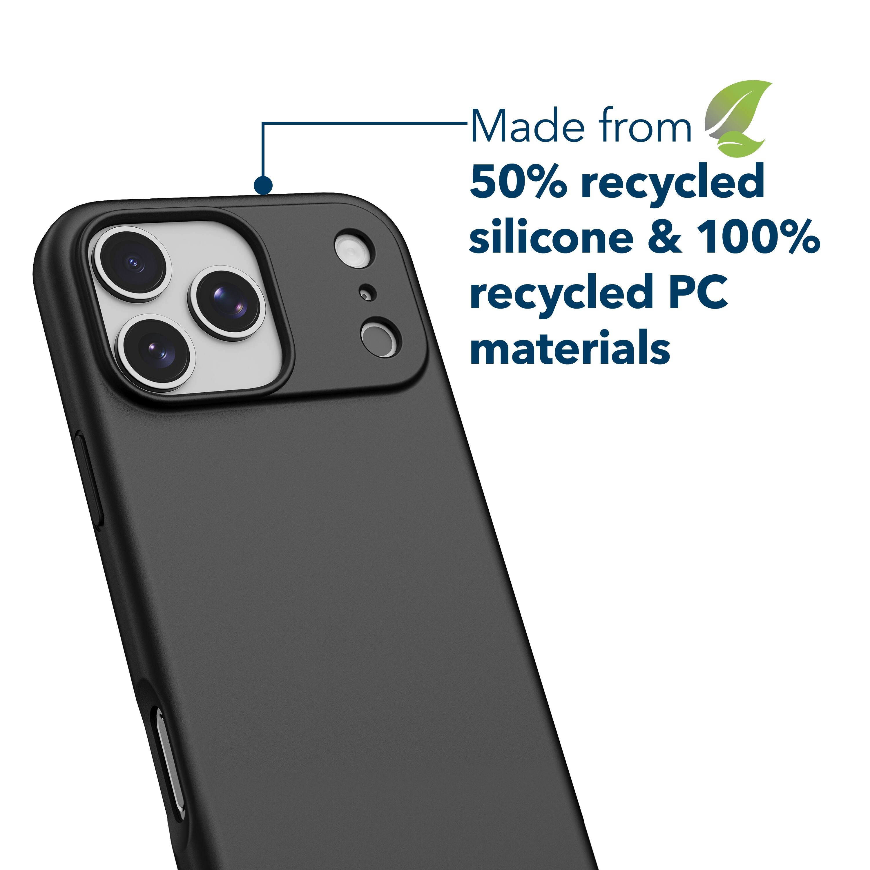 Made from 50% recycled silicone & 100% recycled PC materials