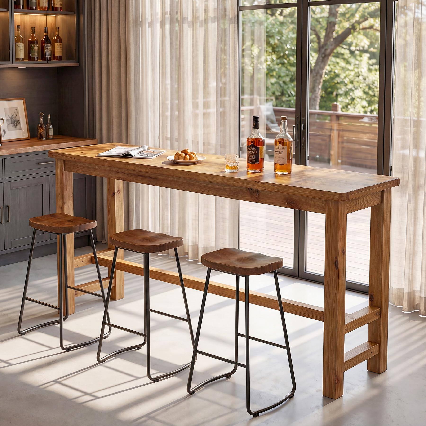 Alt View 3. Tribesigns - 63" Solid Wood Bar Table, Rectangular Counter Height Pub Table - Rustic Brown.