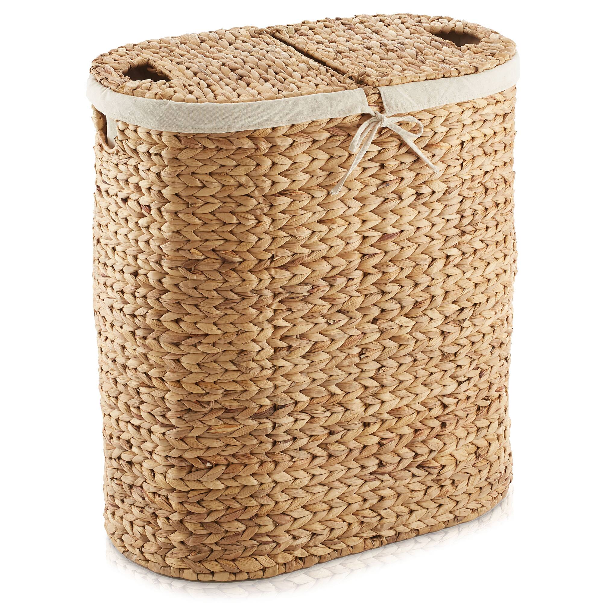Alt View 2. Casafield - 2-Section Oval Laundry Hamper Basket w Lids and Liner Bags for Clothes - Natural.