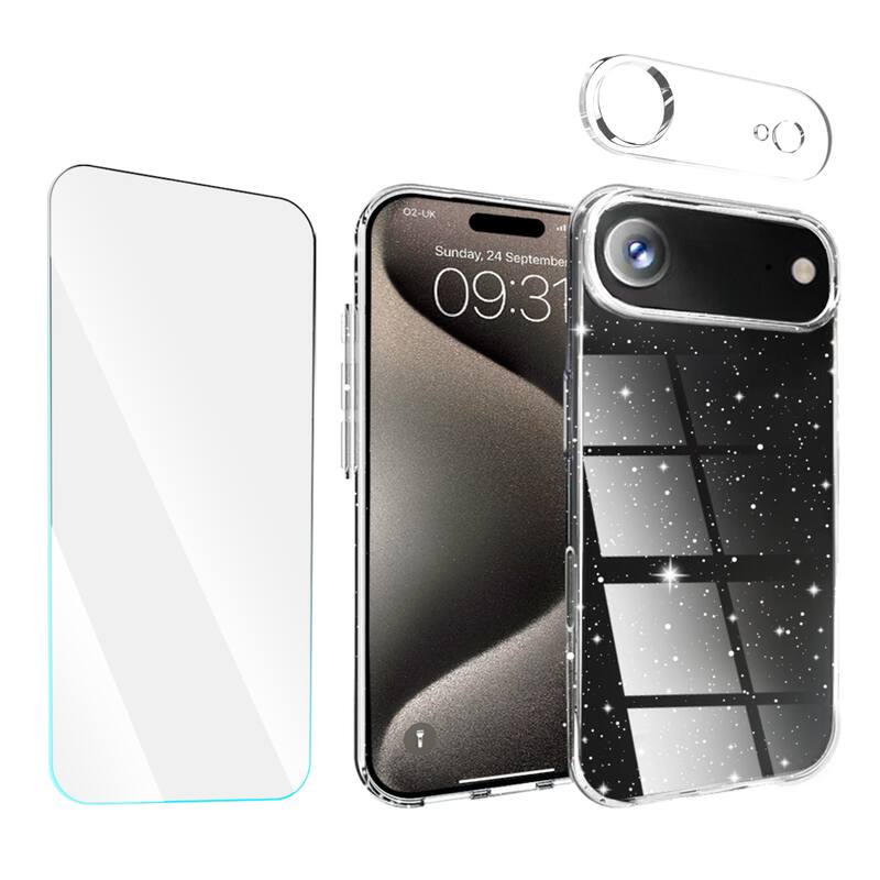 Entronix - 3-in-1 Protective Bundle for iPhone 17 Air - Glitter Case, Screen & Camera Lens Protectors - Clear