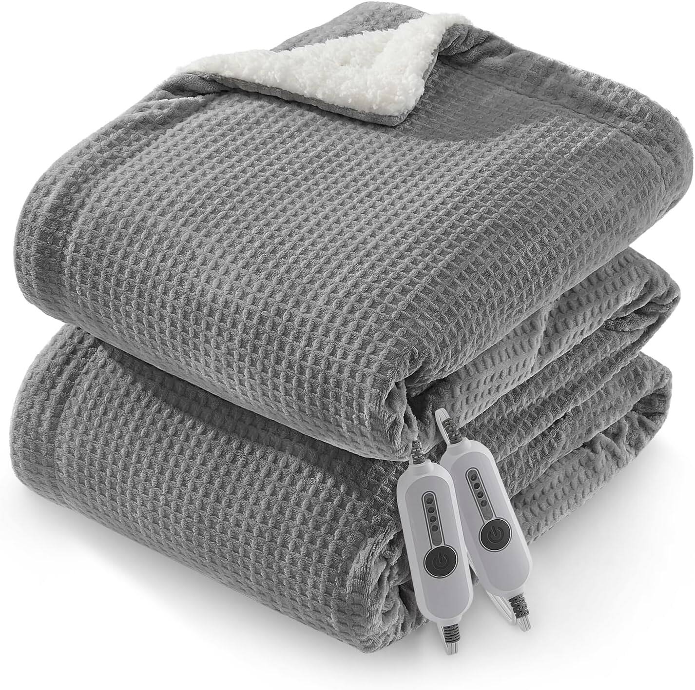 Front. Acekool - 90"*100" Electric Waffle Fast Heating Flannel Blanket, Grey for Best Gift - Grey.