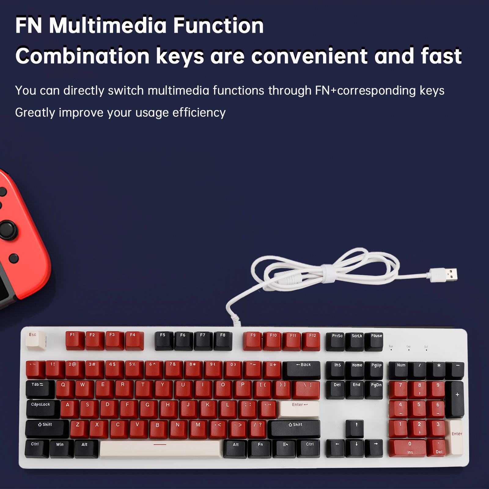 FN Multimedia Function Combination keys are convenient and fast. You can directly switch multimedia functions through FN+corresponding keys. Greatly improve your usage efficiency.