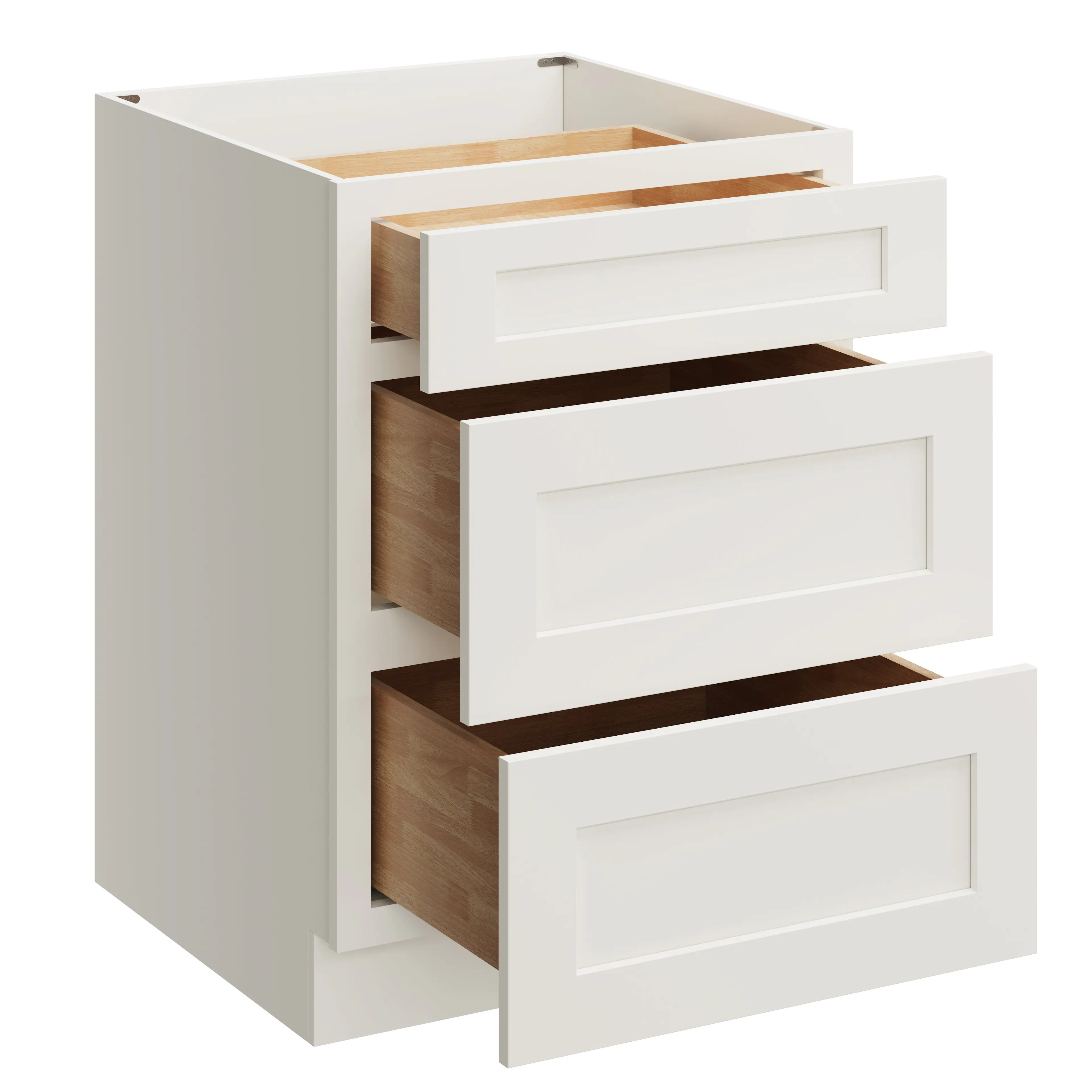 Alt View 1. Boyel Living - 24 Inch White Shaker Base Cabinet with 3 Soft-Close Drawers - White Shaker.