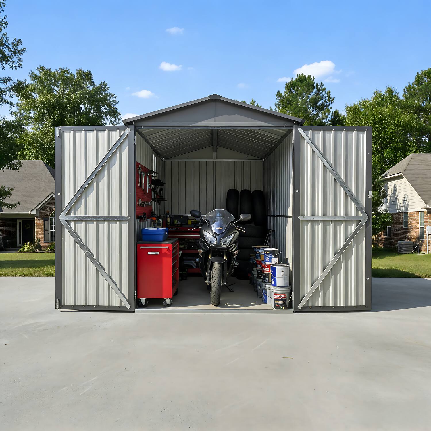 Front. Loheer - Loheer Grey Outdoor Storage Shed with Window Heavy Duty Backyard Tool Shed.