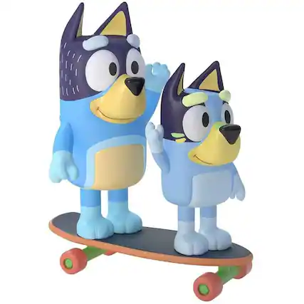 Front. Moose Toys - Bluey Skateboard Action Figure 2 Pack | Bluey & Bandit - Blue.