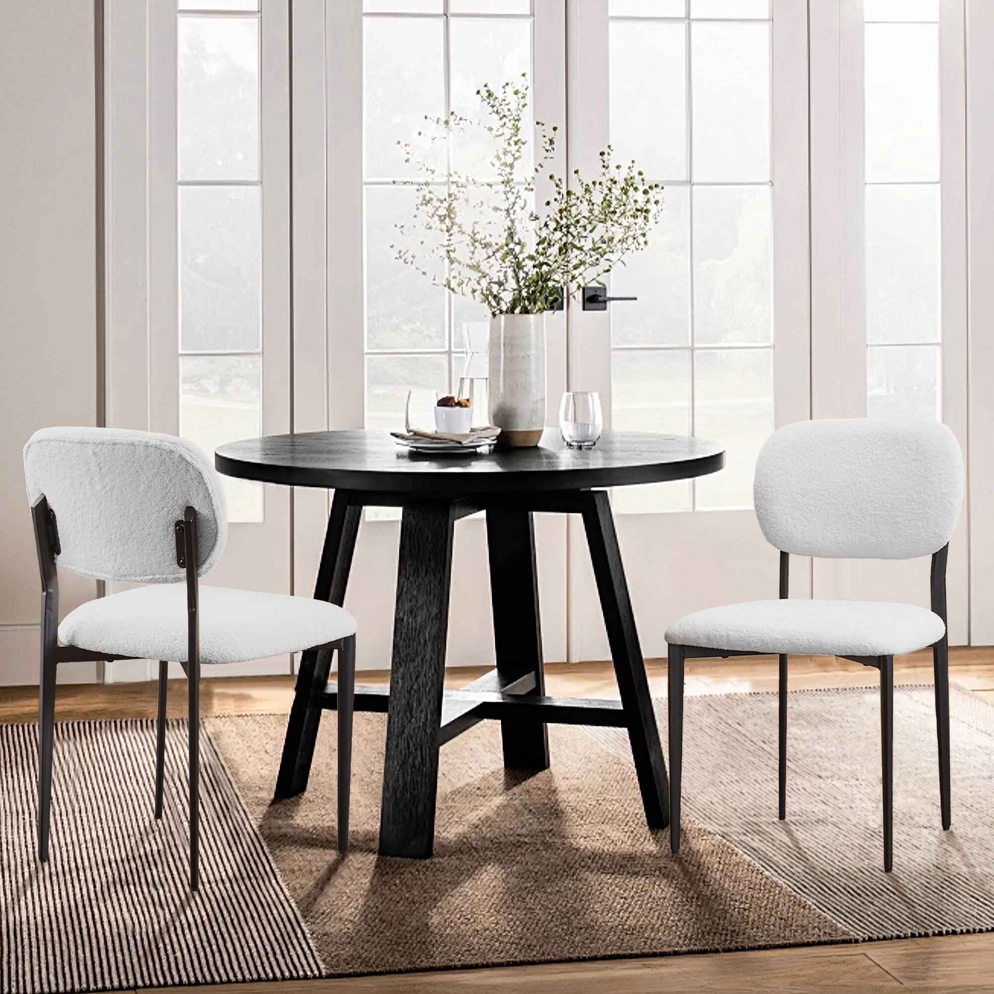Left. FERPIT - FERPIT Upholstered Dining Chairs Metal Legs, Sherpa Fabric Dining Chair Set with Backrest Dining Room Living Room, White - White.