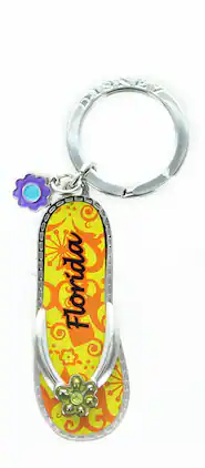 Monogram - Florida Flip Flop Pewter Key Ring - Orange