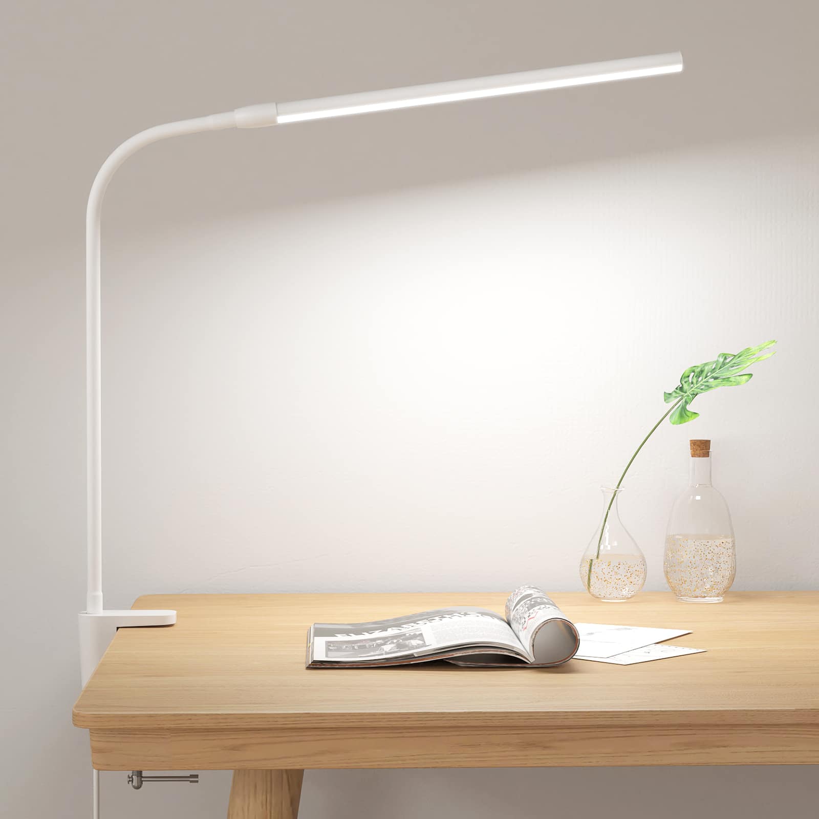 Front. Lepro - Clip-on Gooseneck LED Desk Lamp, USB-Powered with 3 Color Modes 10 Brightness, 360°Adjustable - White.