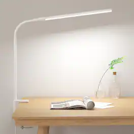 Lepro - Clip-on Gooseneck LED Desk Lamp, USB-Powered with 3 Color Modes 10 Brightness, 360°Adjustable - White