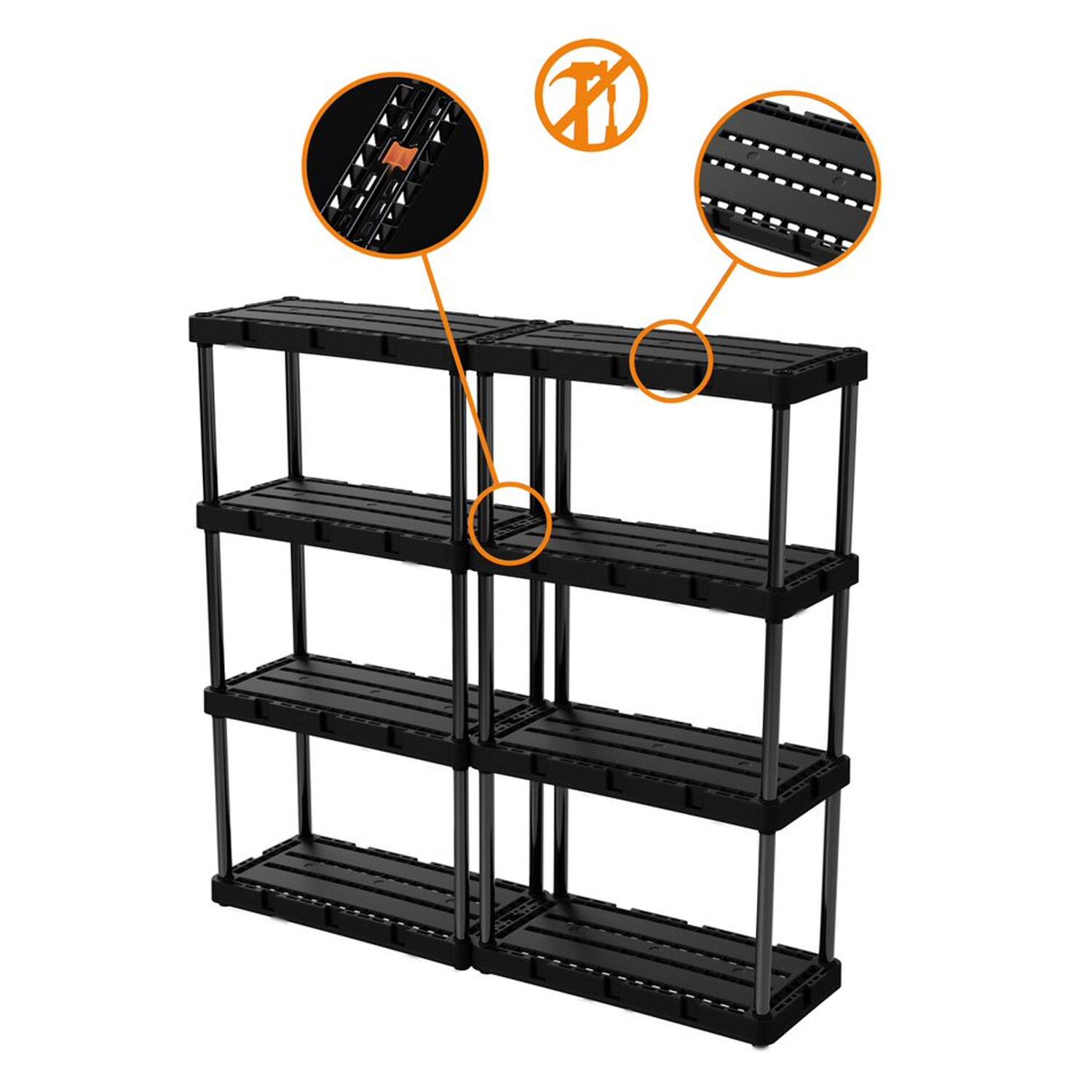 Alt View 4. Gracious Living - Gracious Living 4 Shelf Knect-A-Shelf Solid Light Duty Storage Unit, Black 3 Pck - 4 Shelf - Black.