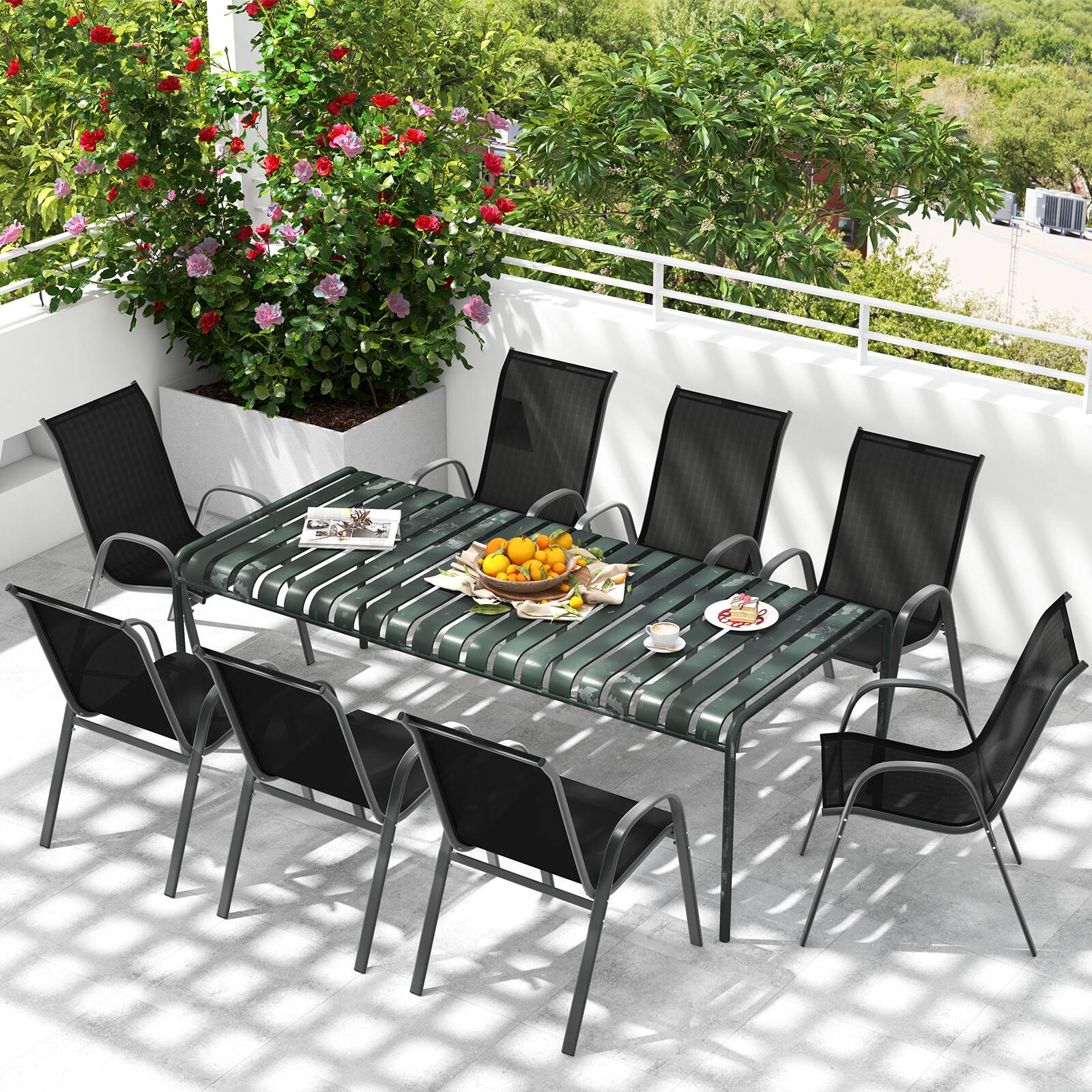 Alt View 1. Costway - Costway 2PCS Patio Dining Chairs Stackable Armrest Space Saving Garden - Black.