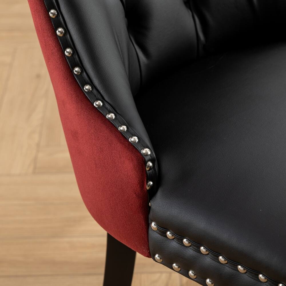Alt View 7. Loheer - Loheer Tufted Velvet Solid Wood Dining Chairs Set of Two Burgundy - Burgundy.