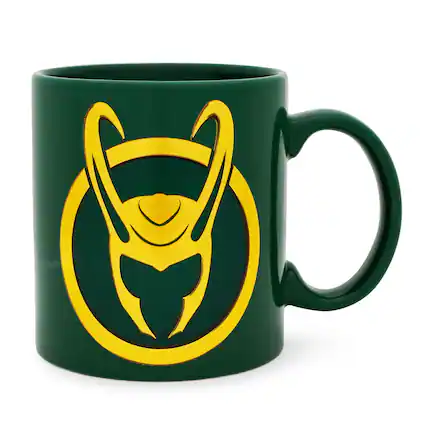 Front. Silver Buffalo - Marvel Studios Loki Foil Embossed Ceramic Mug | Holds 20 Ounces - Green.
