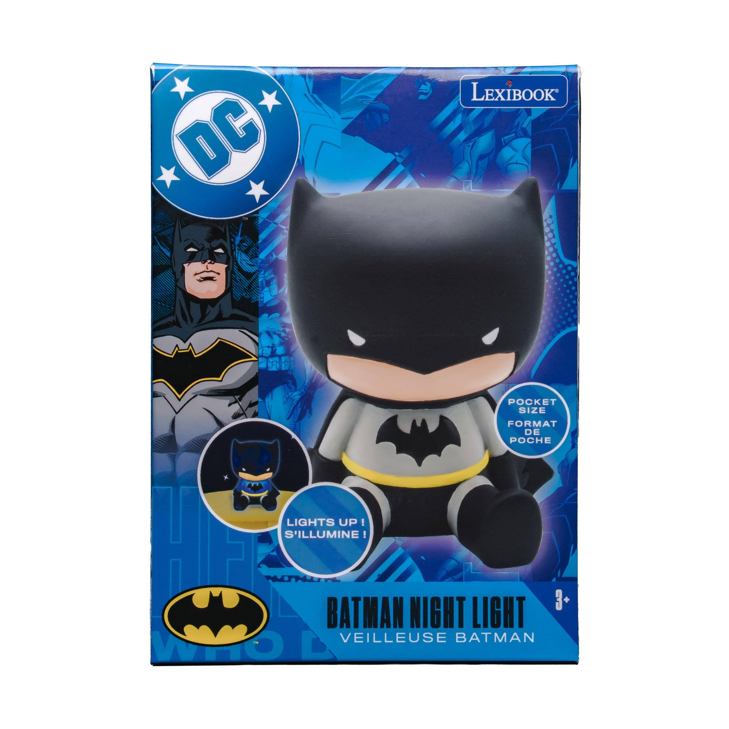 DC  
LEXIBOOK  
POCKET SIZE  
FORMAT DE POCHE  
LIGHTS UP! S'ILLUMINE!  
MUTHER 3+ BATMAN NIGHT LIGHT VEILLEUSE BATMAN