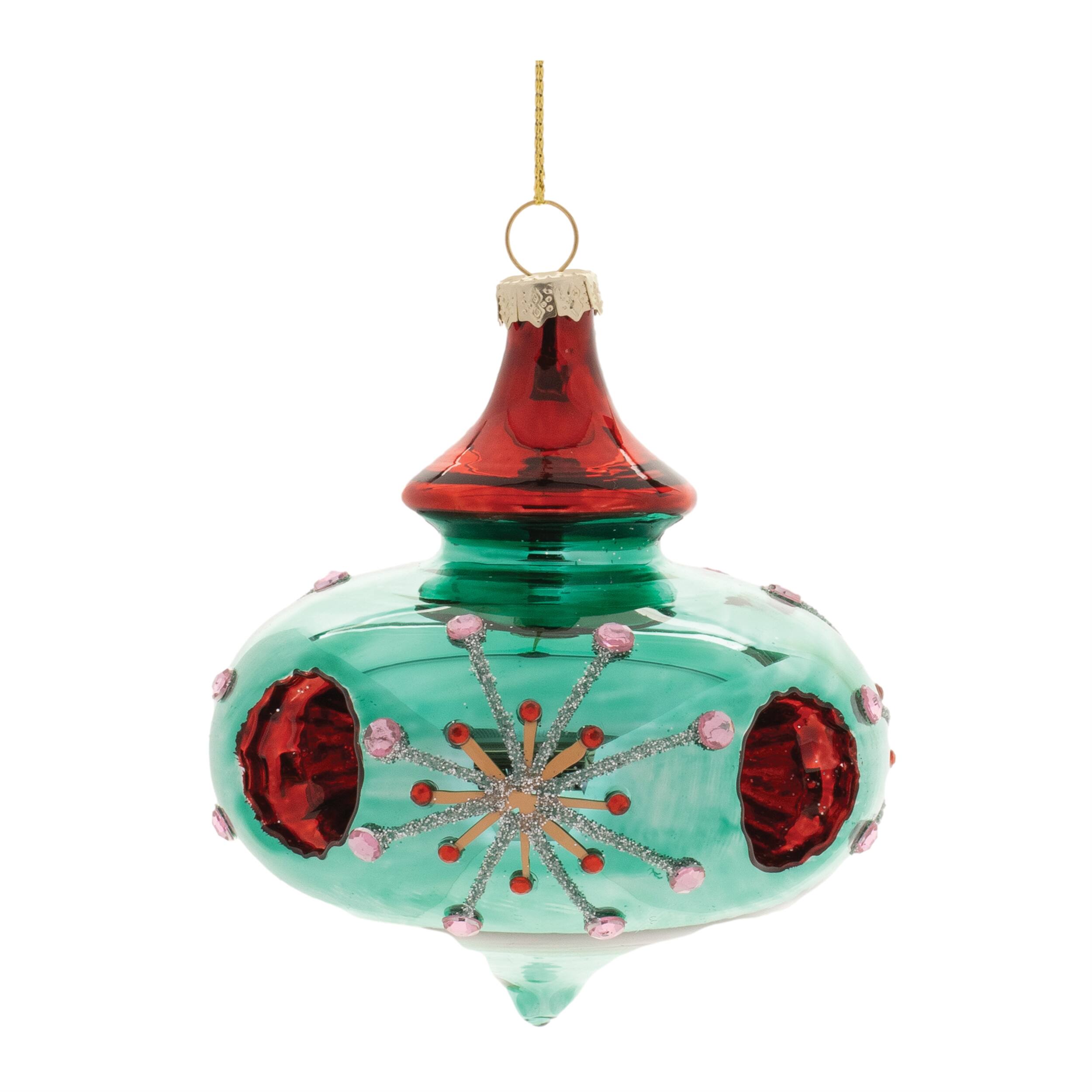 Alt View 1. BreeBe - Glittered Glass Reflector Ornament (Set of 6) - Red, Green.