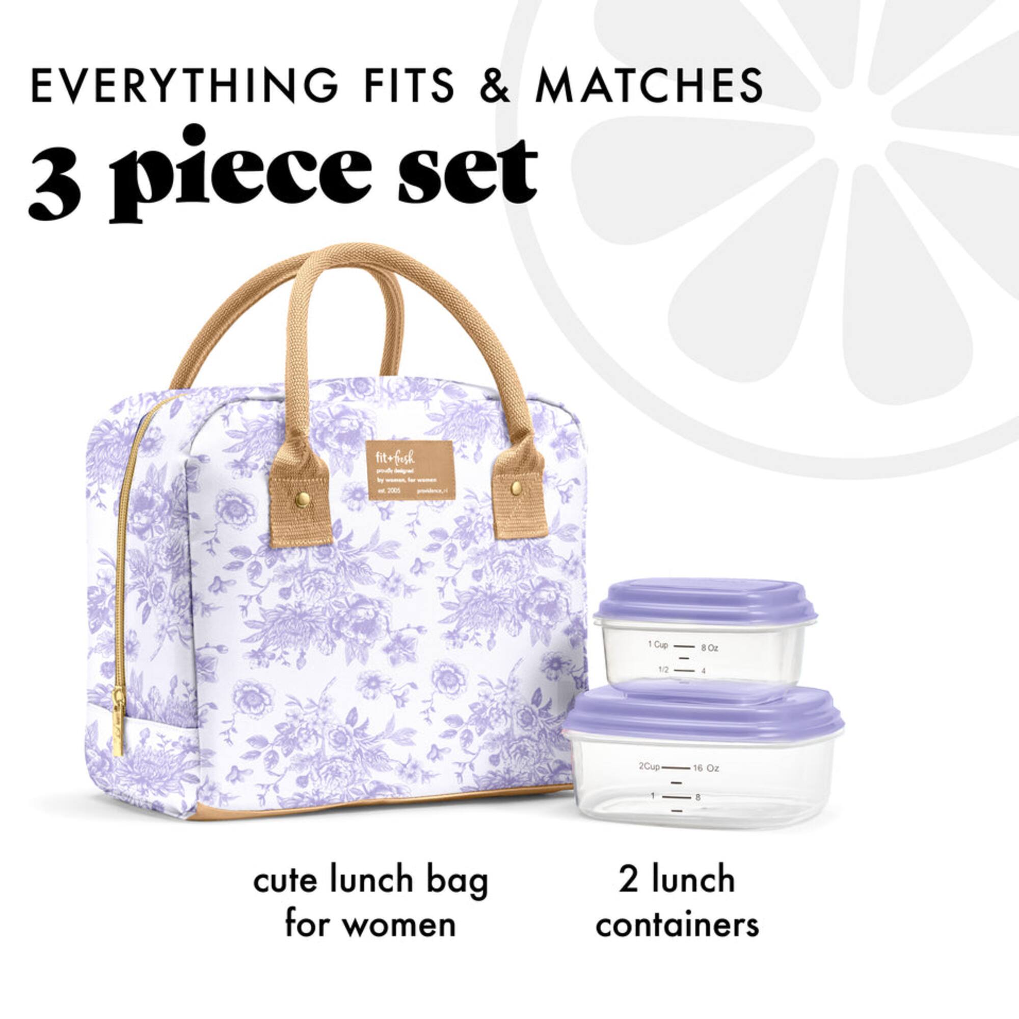 EVERYTHING FITS & MATCHES  
3 piece set  

cute lunch bag for women  
2 lunch containers