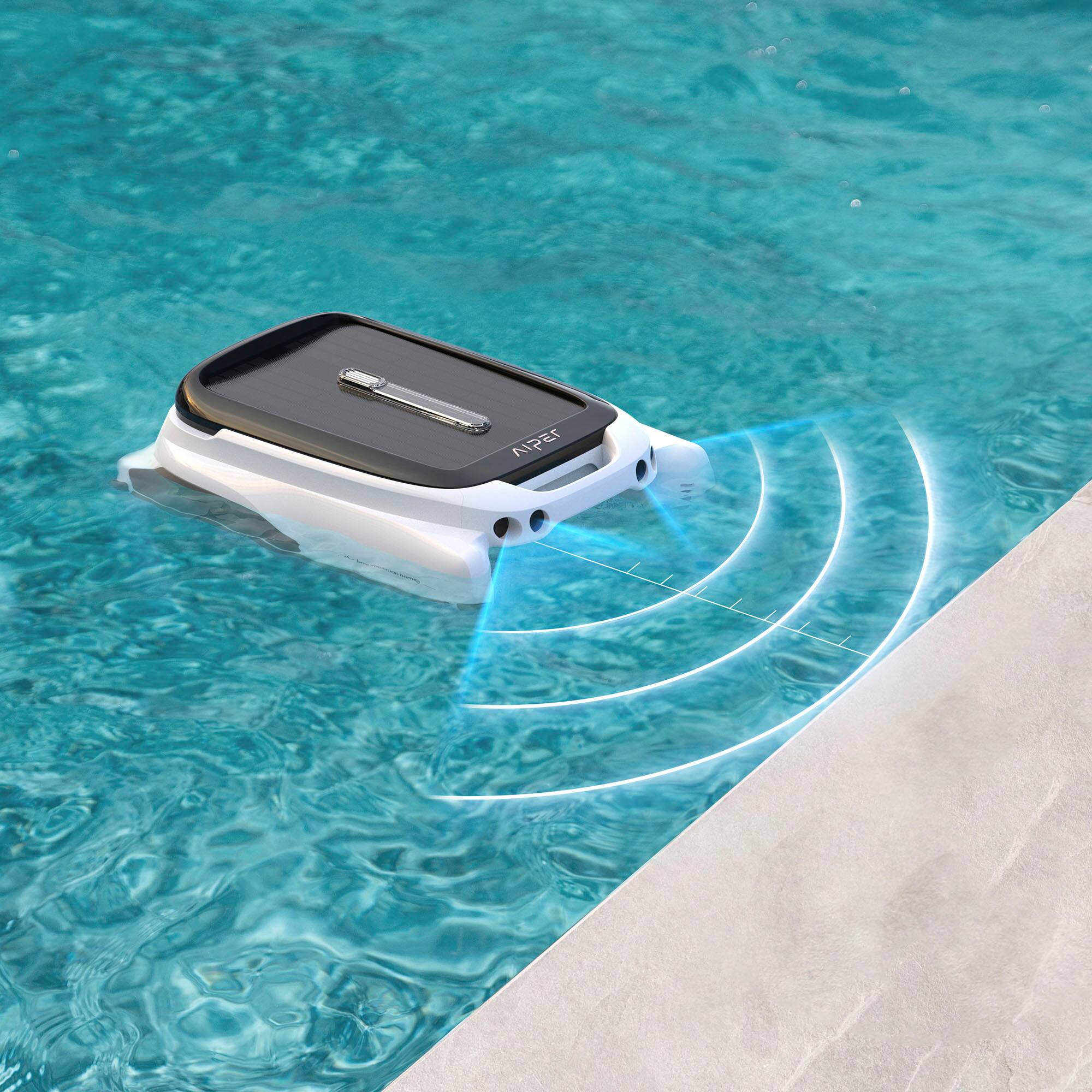 Back. Aiper - Surfer M1 Solar Powered Automatic Robotic Pool Skimmer Cleaner, Lasts 12 Hours, App Control, Ultrasonic Detection - White.