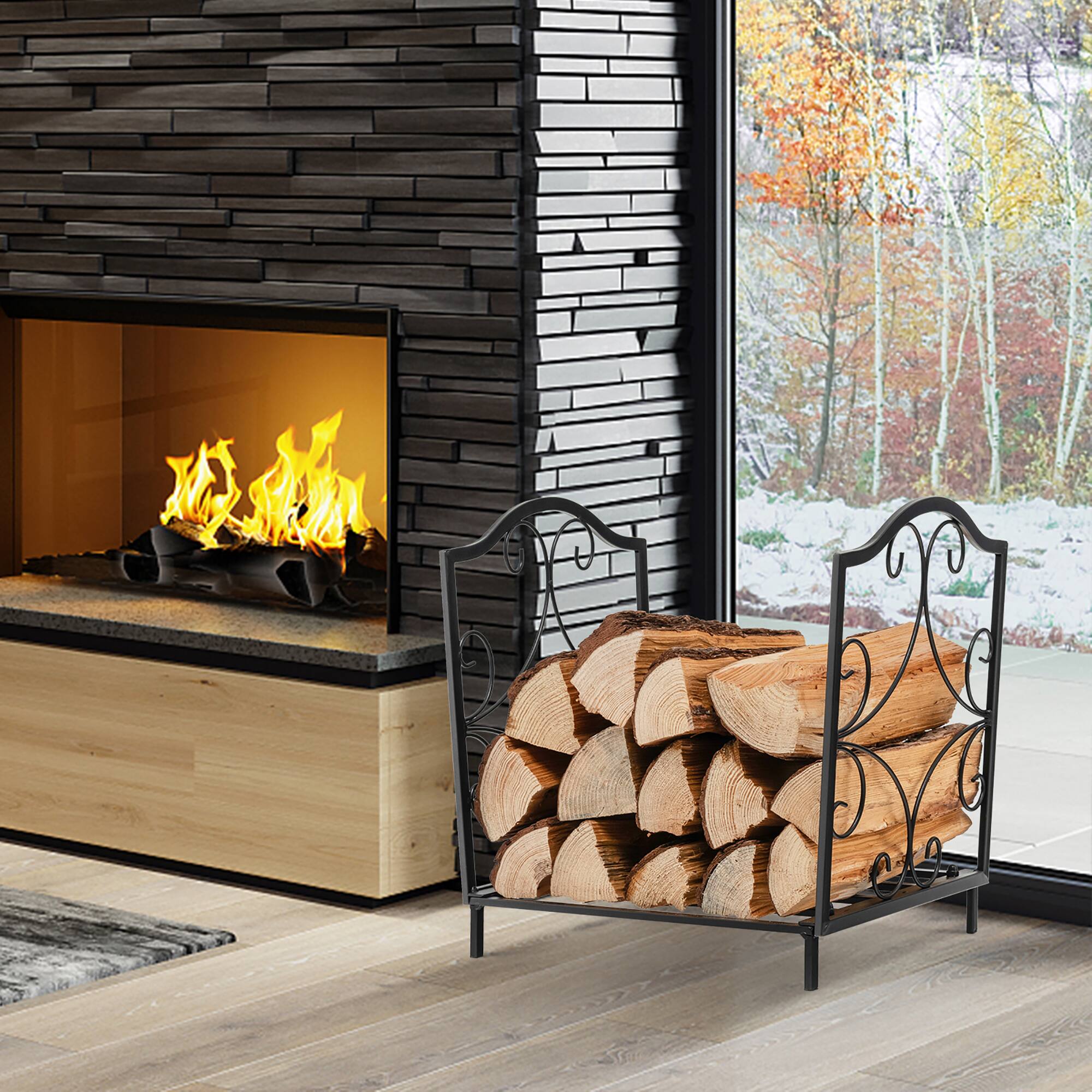 Alt View 2. Costway - Costway 17" Firewood Storage Rack Steel Firewood Storage Log Holder - Black.