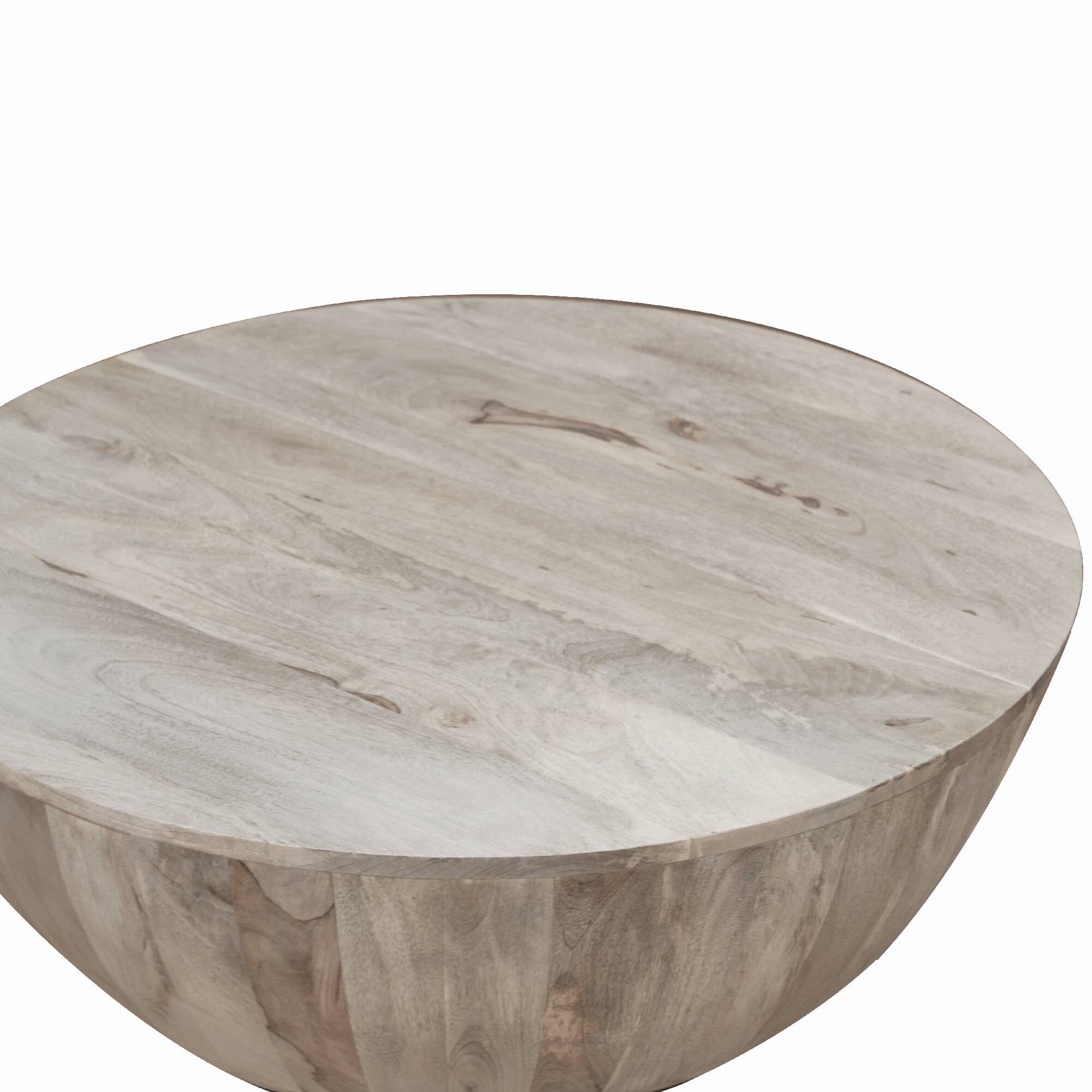 Alt View 3. Manhattan Lane - Arthur 35.5 Inch Round Mango Wood Coffee Table, Subtle Grains - Distressed White.