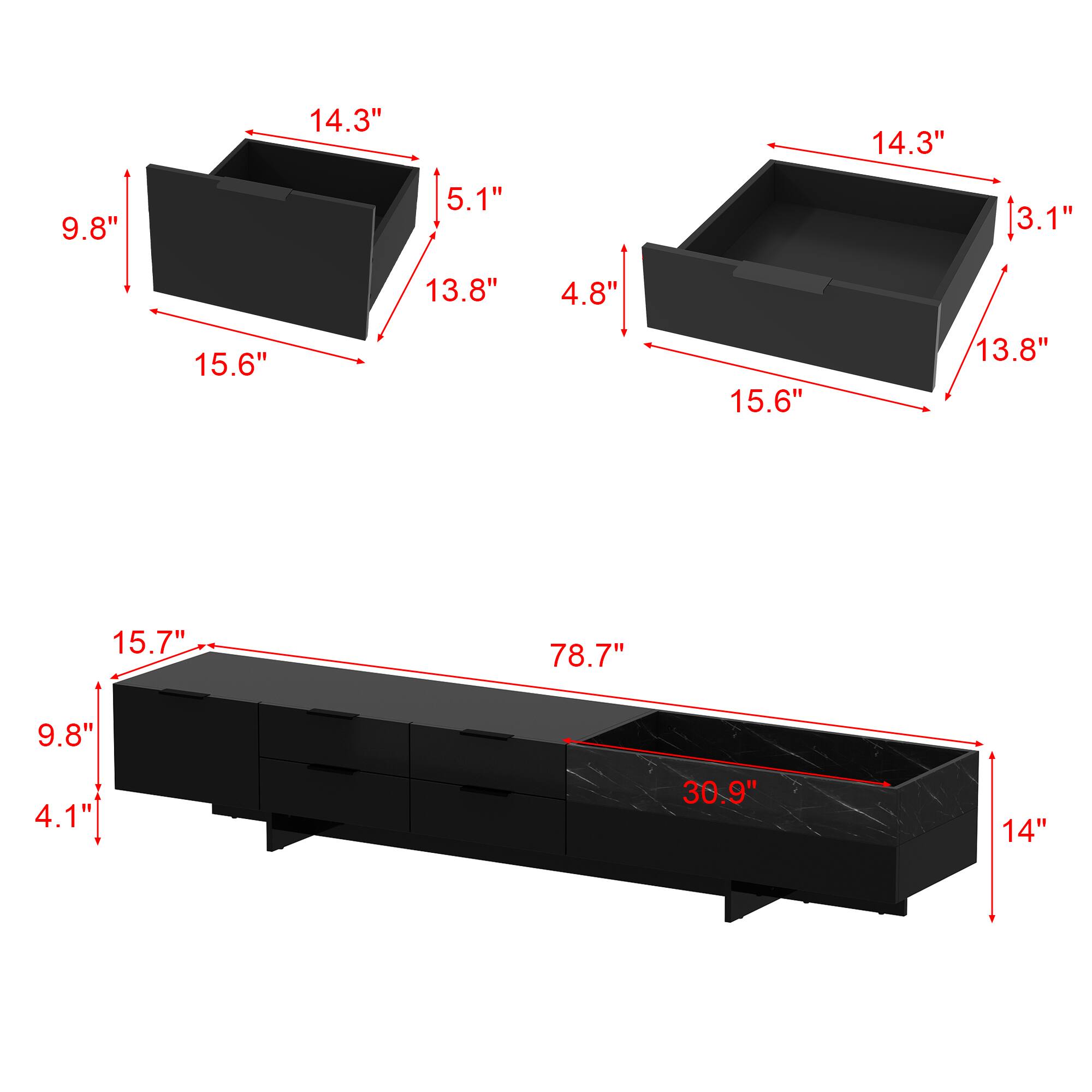 The text on the image reads:

14.3" 14.3" 9.8" 5.1" 3.1" 13.8" 4.8" 15.6" 15.6" 13.8" 15.7" 78.7" 9.8" 4.1" 30.9" 14"