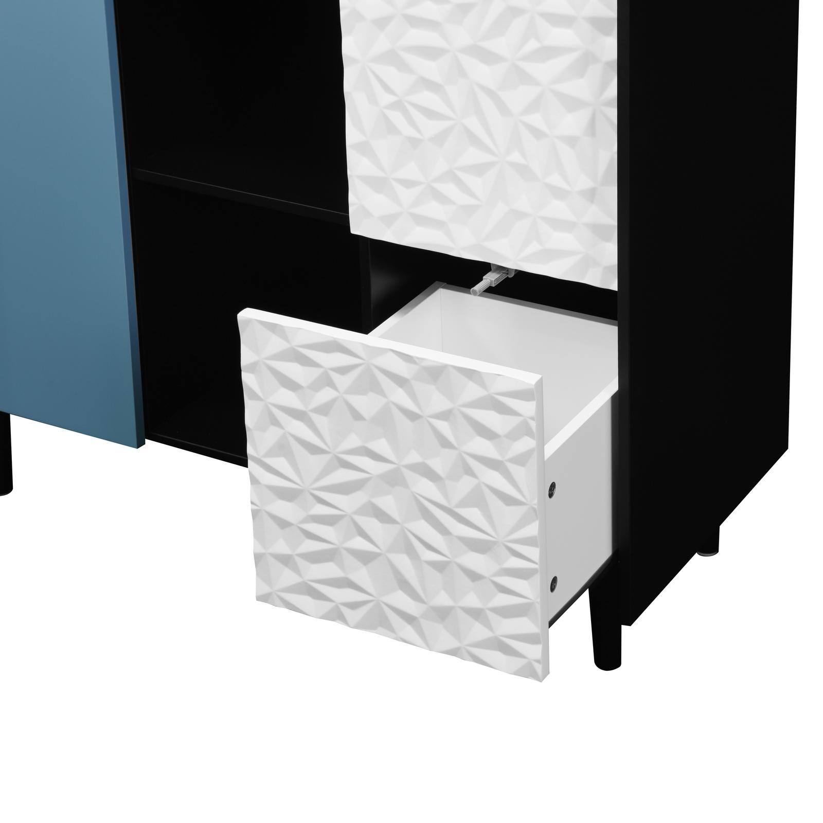 Alt View 5. Spaco - Spaco Sideboard Buffet, 2-Drawer Storage Cabinet with Open Compartments, Modern Coffee Bar for Dining Room Kitchen - Black+Blue.