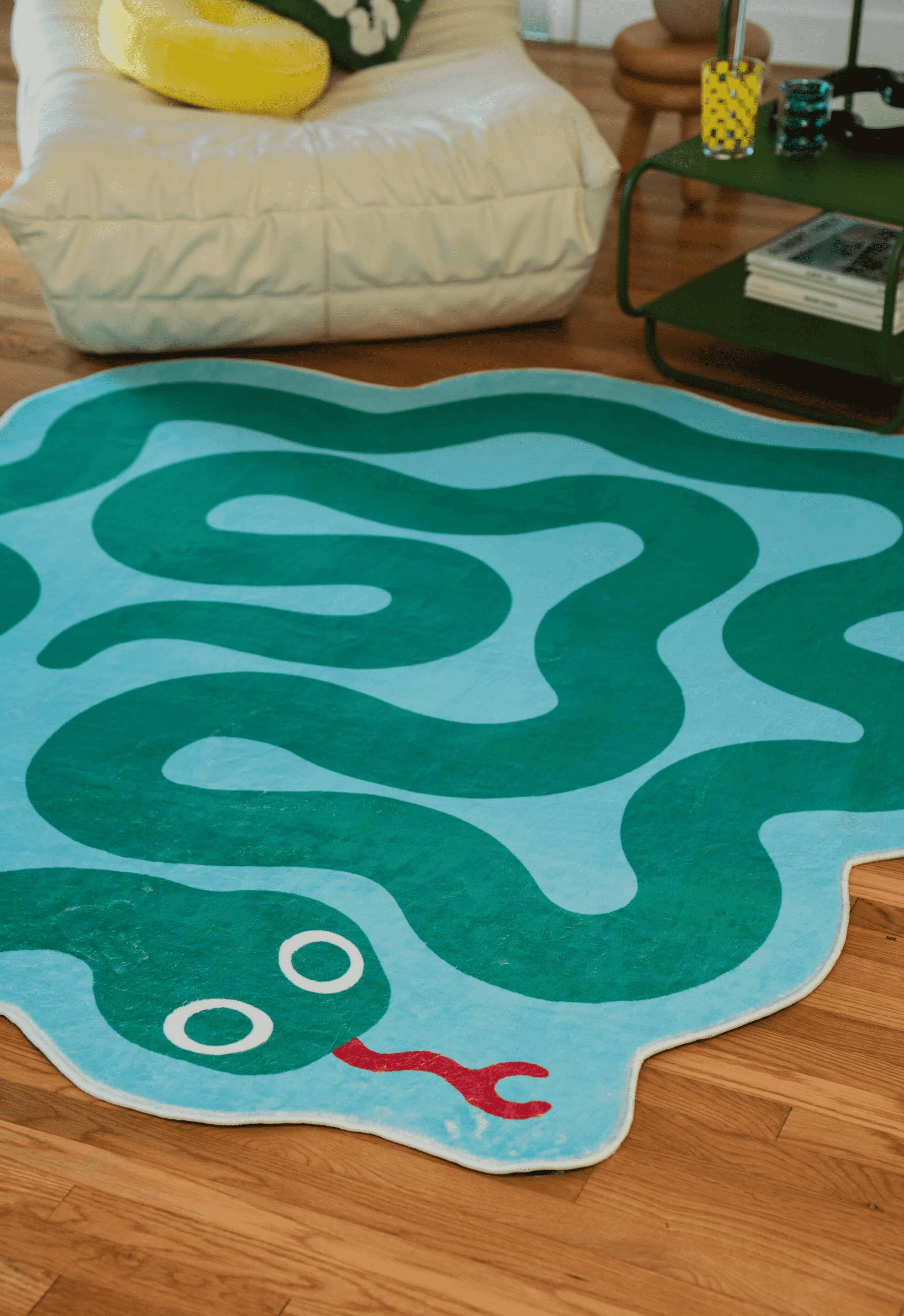 Angle. Lanyspace - 6'x6' Area Rug, Washable Rugs, Non-Slip and Tear-Resistant Soft Carpet, Spiral Snake Design Rug (Green) - Multicolor.