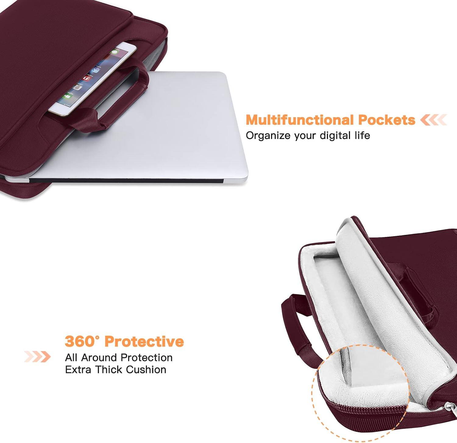 Multifunctional Pockets  
Organize your digital life

360° Protective  
All Around Protection  
Extra Thick Cushion