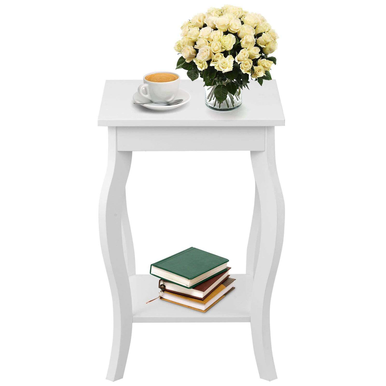 Alt View 3. Boyel Living - Set of 2 White NightStand Side Table End Table with Shelf and unique curved legs - White.