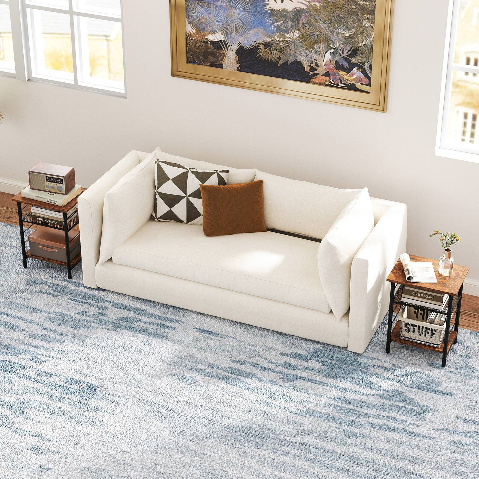 Sure, here is the corrected text from the image:

- "STUFF" (on the side table)
- "THE" (on the side table)
- "STUFF" (on the side table)
- "STUFF" (on the side table)
- "STUFF" (on the side table)
- "STUFF" (on the side table)
- "STUFF" (on the side table)