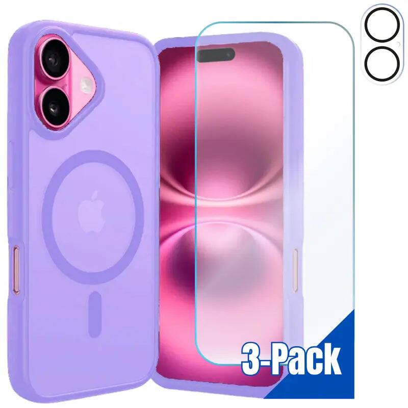 Front. Entronix - Entronix Bundle for iPhone 16 - [Magnetic] Translucent Matte Case, Screen Protector & Camera Lens Protector - Purple.
