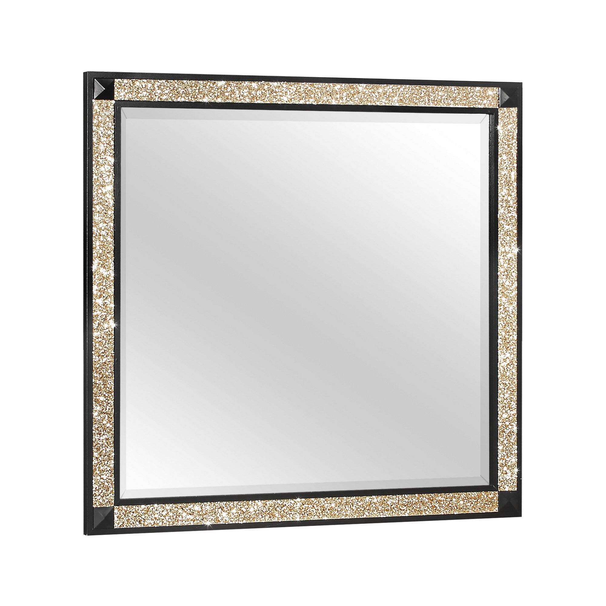Alt View 1. BreeBe - LIVELY Black/Gold Mirror with Glitter Detail and Sleek Wood Frame - Black.