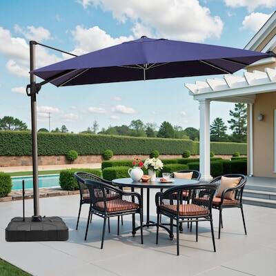 Alt View 6. Crestlive Products - Crestlive Products 12ft Aluminum Navy Slide-tilt Cantilever Patio Umbrella Base - Navy blue.