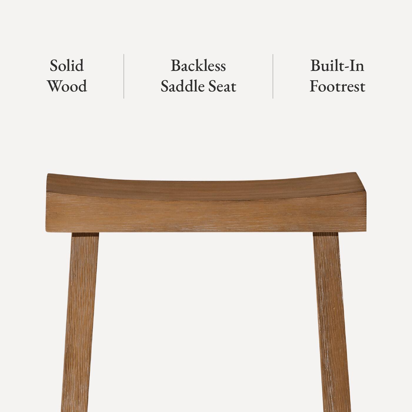 Solid Wood Backless Saddle Seat Built-In Footrest