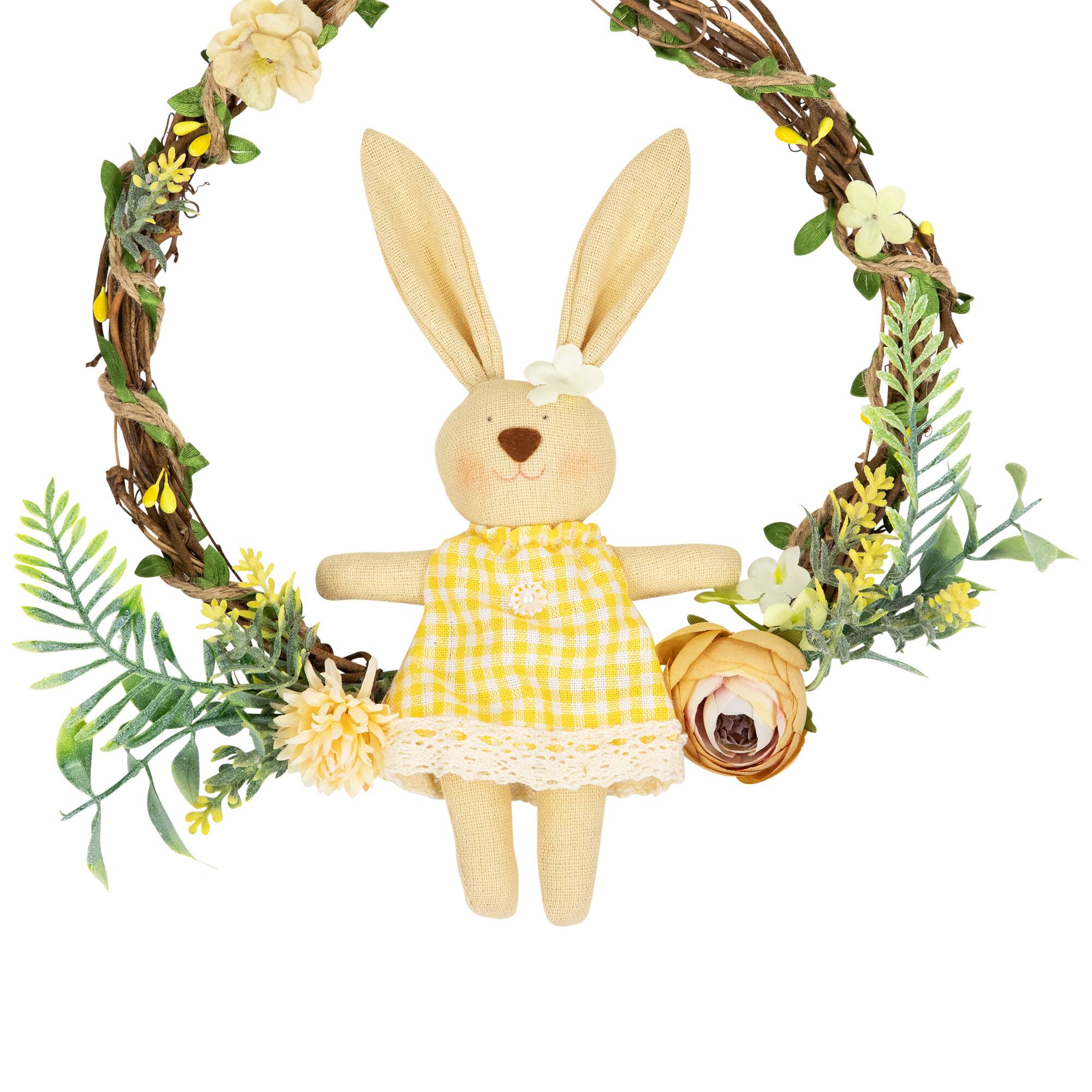 Alt View 2. Northlight - Bunny with Flowers Artificial Easter Twig Wreath - 10" - Brown.