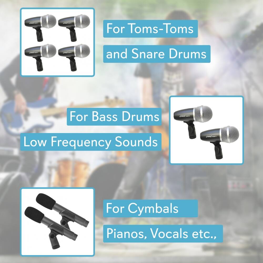 - For Toms-Toms and Snare Drums
- For Bass Drums Low Frequency Sounds
- For Cymbals, Pianos, Vocals etc.