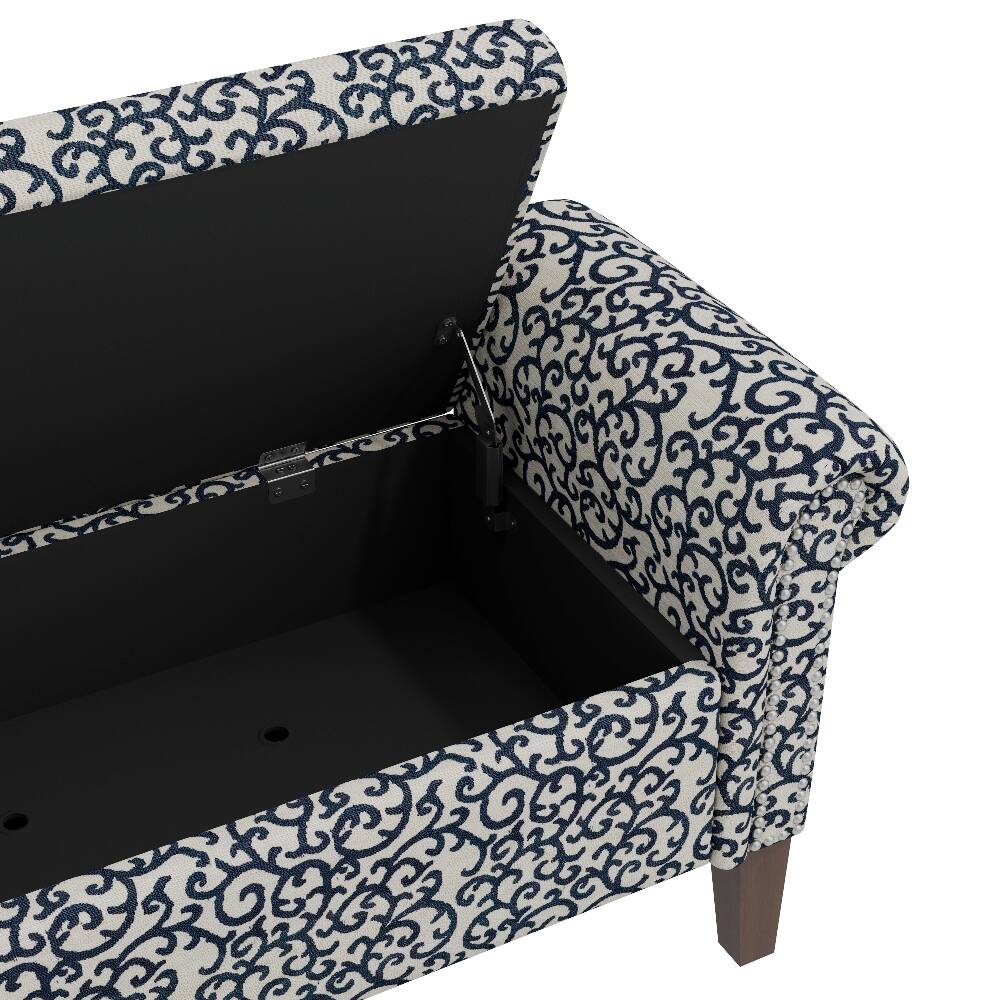 Alt View 2. Ropilly - Ropilly Rolled Arm Storage Bench Upholstered Entryway Ottoman with Nailhead Trim, Black Patterned Fabric - Black.