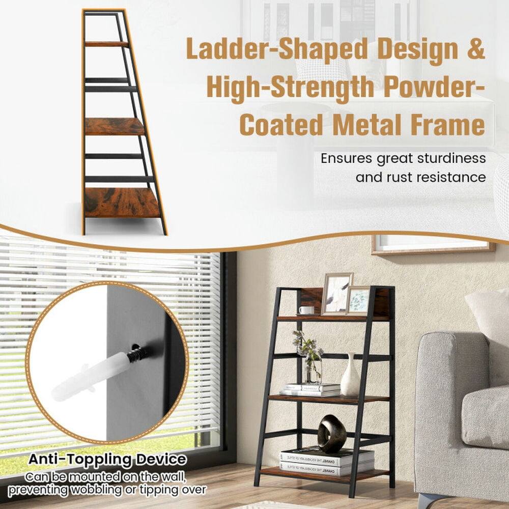 Ladder-Shaped Design & High-Strength Powder-Coated Metal Frame Ensures great sturdiness and rust resistance

Anti-Toppling Device can be mounted on the wall, preventing wobbling or tipping over