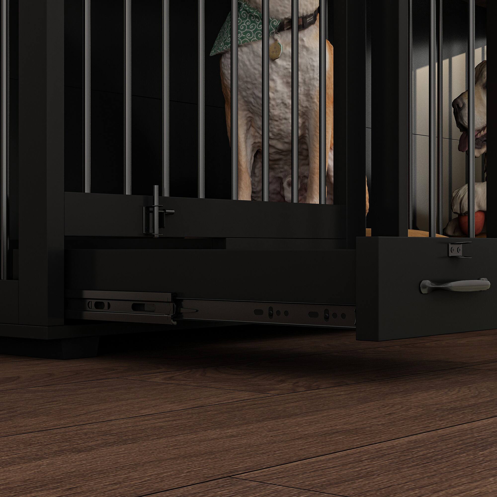 Alt View 1. FUFU&GAGA - Furniture-Style Dual-Dog Crate with Pull-Out Feeder & Storage - Convertible Kennel for Medium/Large Breeds.