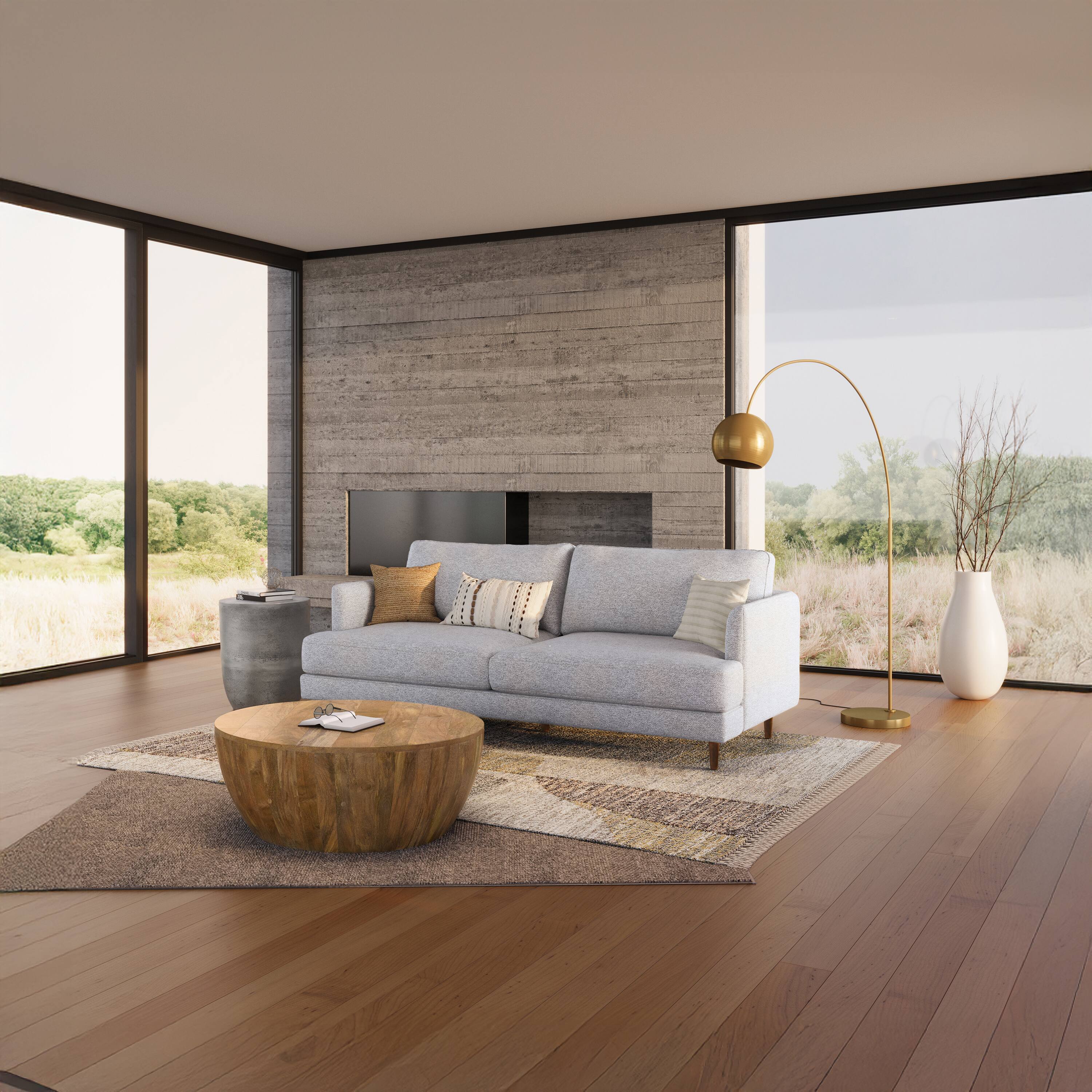 Angle. Simpli Home - Livingston 76 inch Wide Mid-Century Modern Loveseat Sofa in Mist Grey Woven-Blend Fabric - Mist Grey.