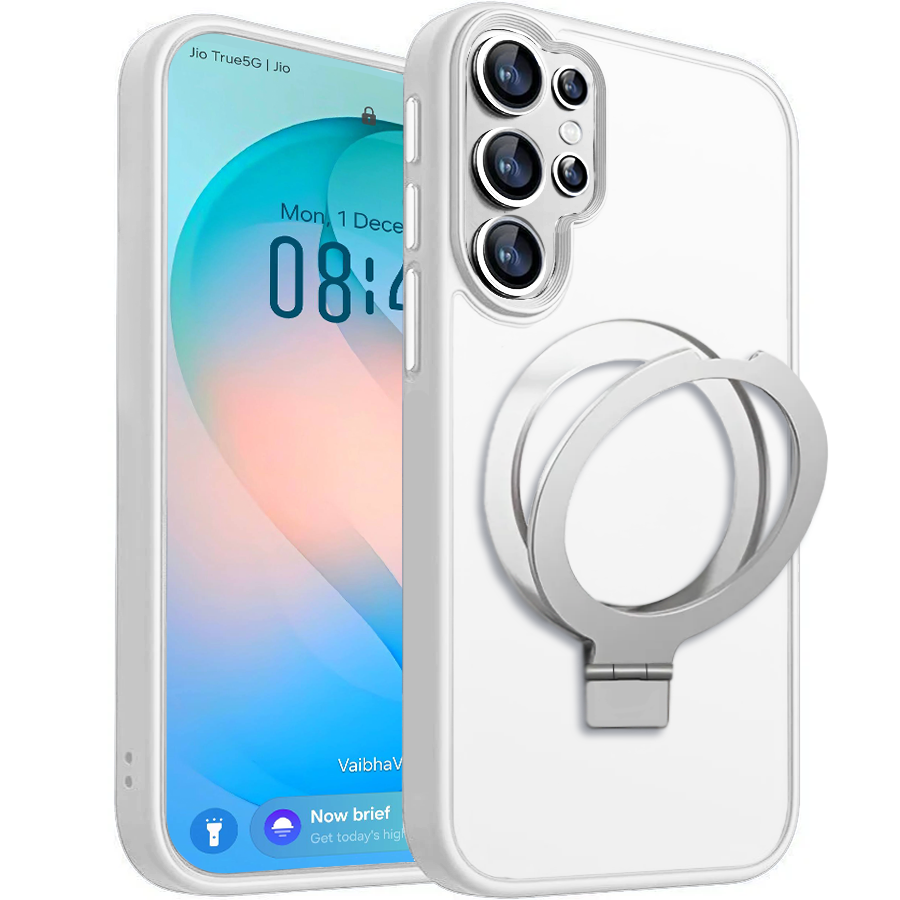 Entronix - [Magnetic] Case Compatible with Galaxy S26 Ultra - Translucent Frosted Matte Gripstand - White