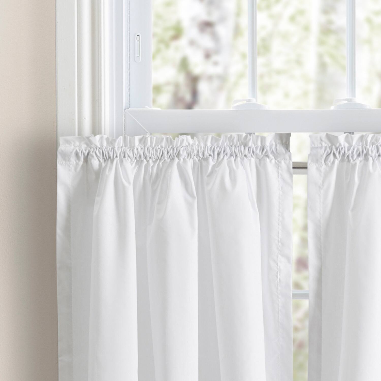 Alt View 1. Ellis Curtain - ELLIS Polyester-Cotton Classic Wide Solid Color Perma Press Ruffle 1.5 Rod Pocket Tiers 84" x 36" White - White.